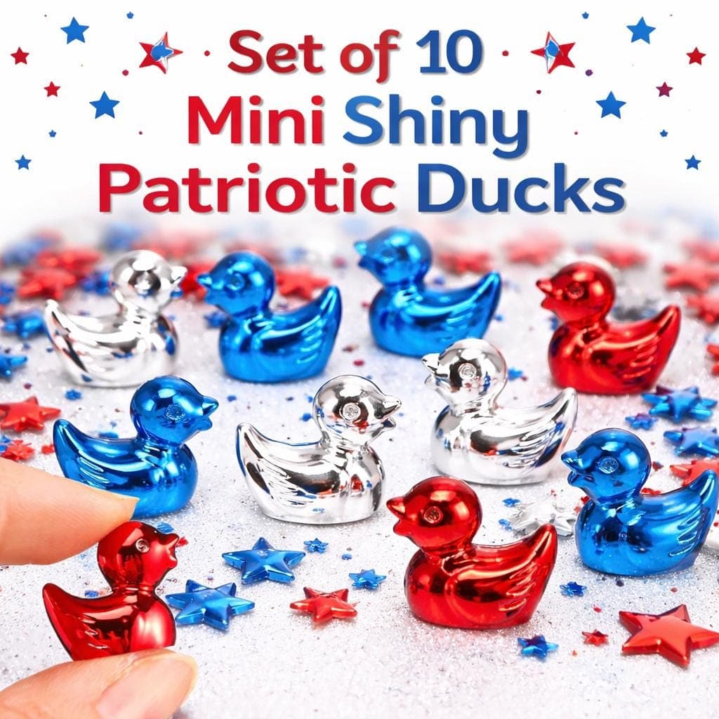 Set of 10 Shiny Patriotic Mini Resin Ducks, Cruise Jeep Decor, Tiny Figurines - Image 1