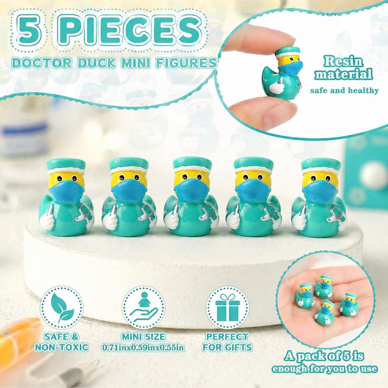 5pc Mini Doctor Resin Ducks, Resin Rubber Duck Set, Medical Ducks, Healthcare Gift, Party Favors, Jeep Ducks, Cruise Ducks - Image 1