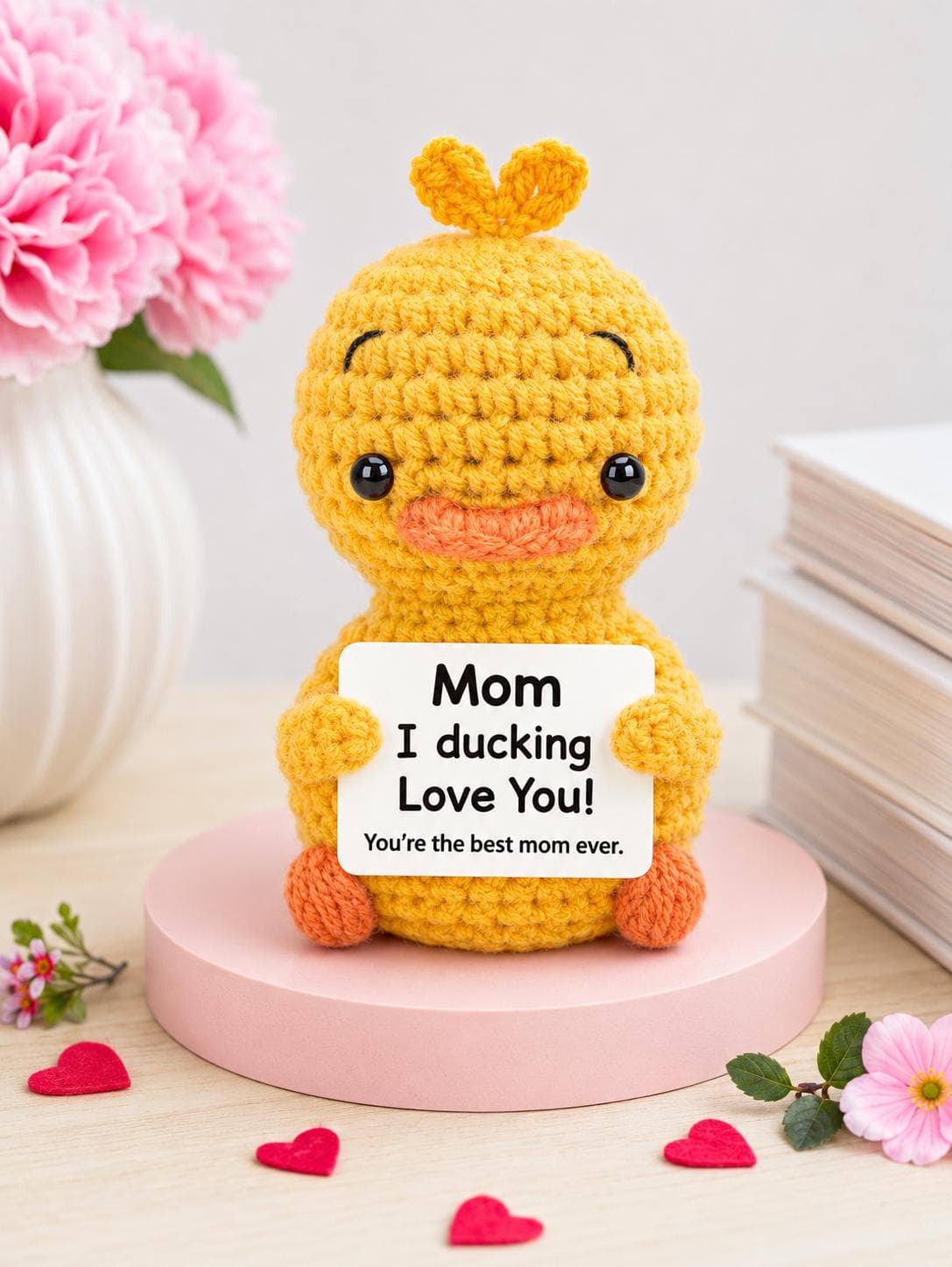 Funny Crochet Duck for Mom Gift, “Mom I Ducking Love You” Handmade Plush Duck, Cute Mother’s Day Gift, Emotional Support Duck Decor - Thumbnail 4