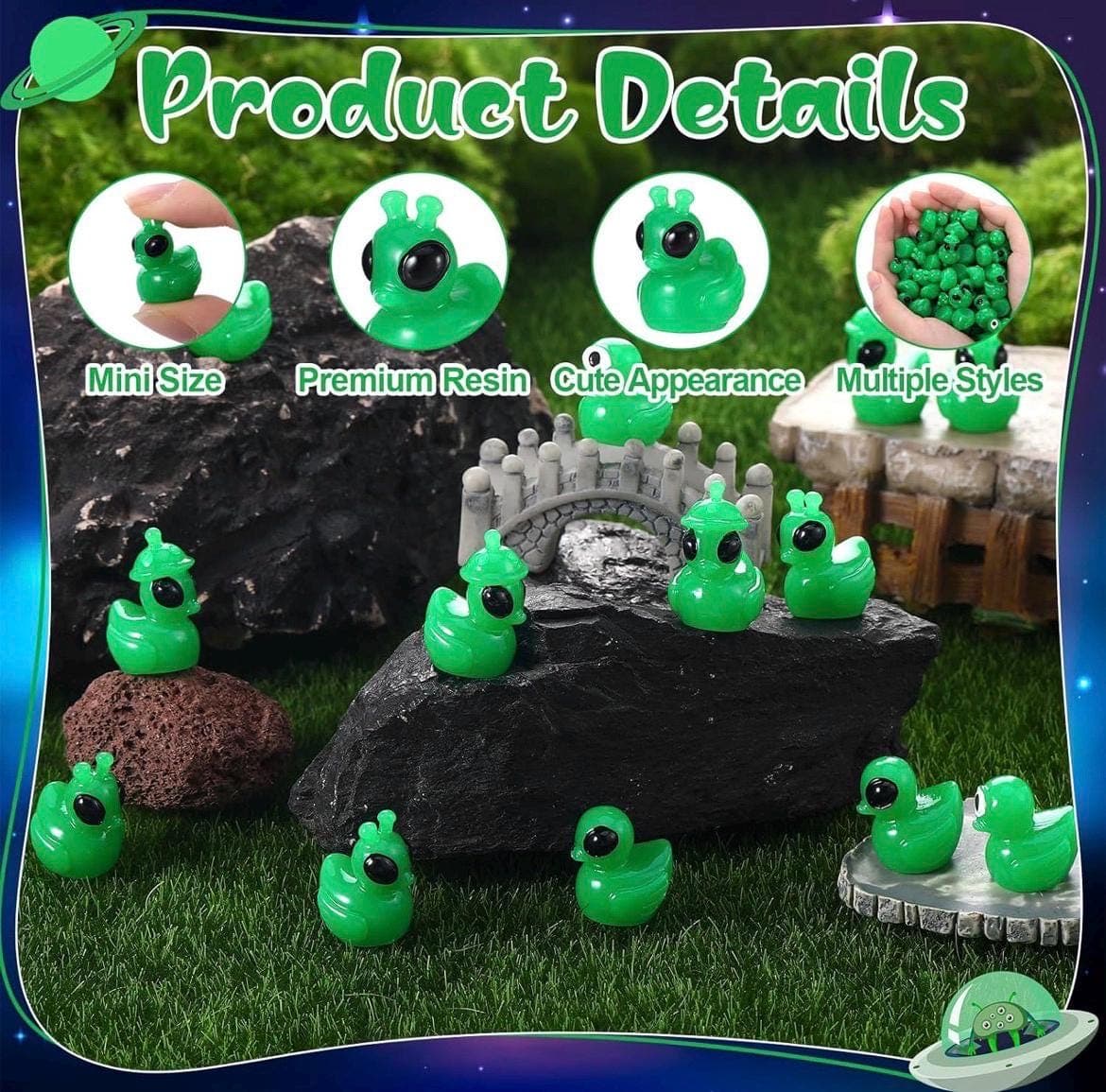 Alien Mini Duck Set, 5 Piece Resin Space Ducks, Collectible Party Favors - Thumbnail 5