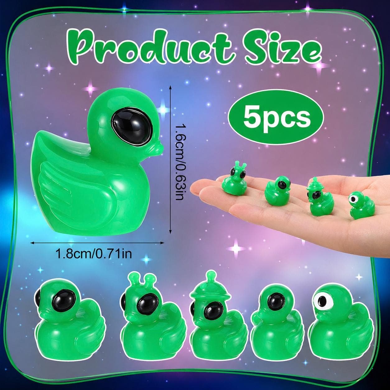 Alien Mini Duck Set, 5 Piece Resin Space Ducks, Collectible Party Favors - Thumbnail 2