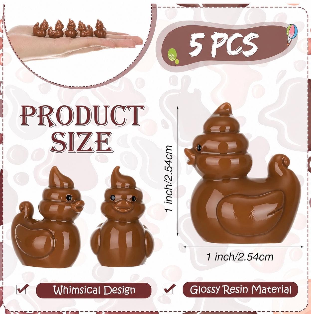 Set of 5 Mini Poop Duck Resin Figurines: Prank Toys, Cruise Ducks, Party Favors - Thumbnail 2