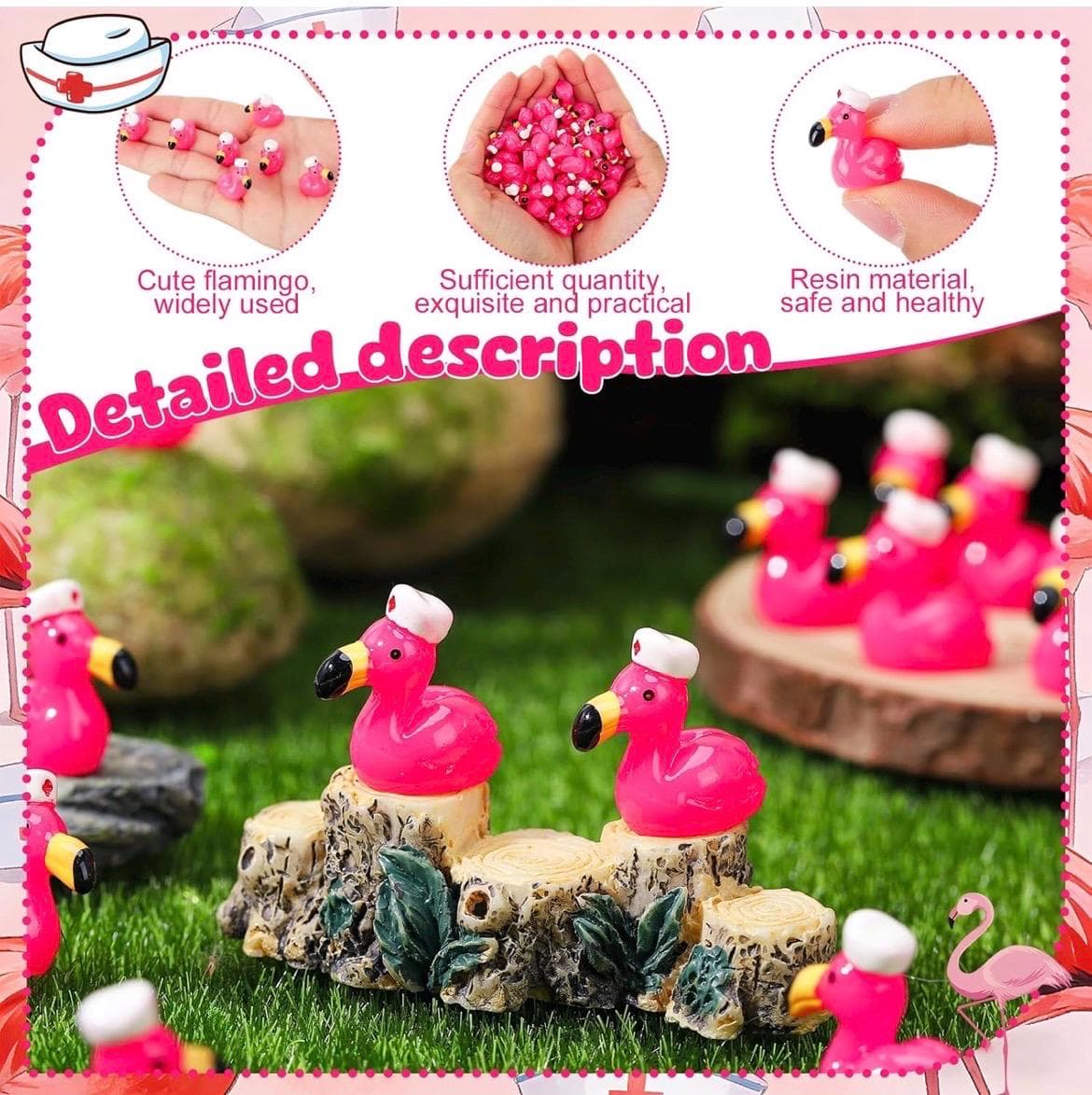 Set of 5 Nurse Flamingo Ducks Mini Resin Figurines, Cute Pink Ducks, Jeep Ducks, Cruise Ducks, Nurse Gift, Party Favors Decor - Thumbnail 2