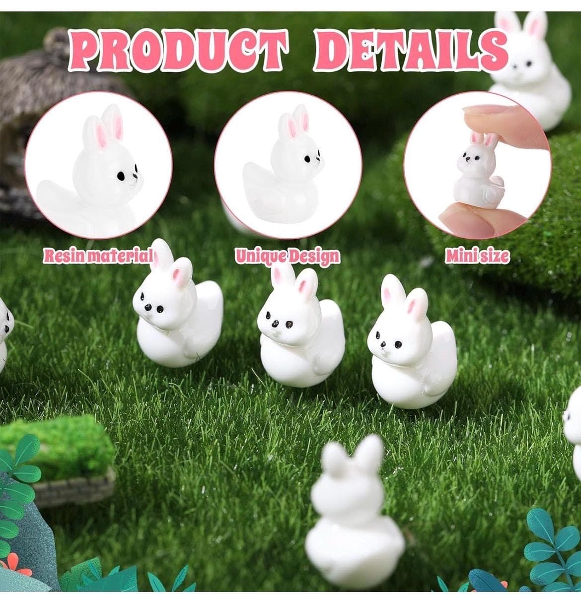 Set of 5 Mini Bunny Ducks Resin Figurines, Cute Rabbit Duck Set, Jeep Ducks, Cruise Ducks, Fairy Garden Decor, Party Favors Gift - Thumbnail 3