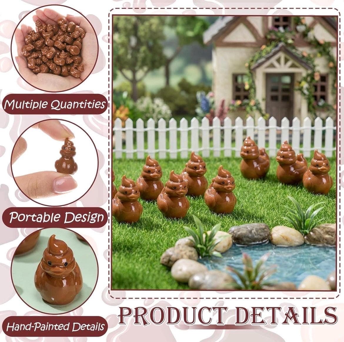 Set of 5 Mini Poop Duck Resin Figurines: Prank Toys, Cruise Ducks, Party Favors - Thumbnail 3