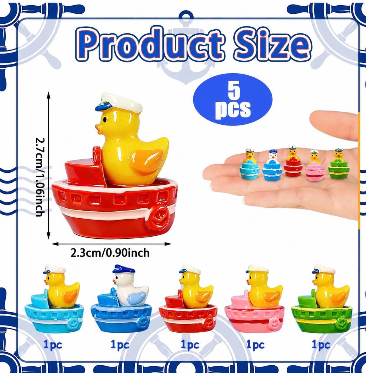 Mini Resin Sailor Duck Boat Set – 5 Piece Nautical Collectible Ducks - Thumbnail 2