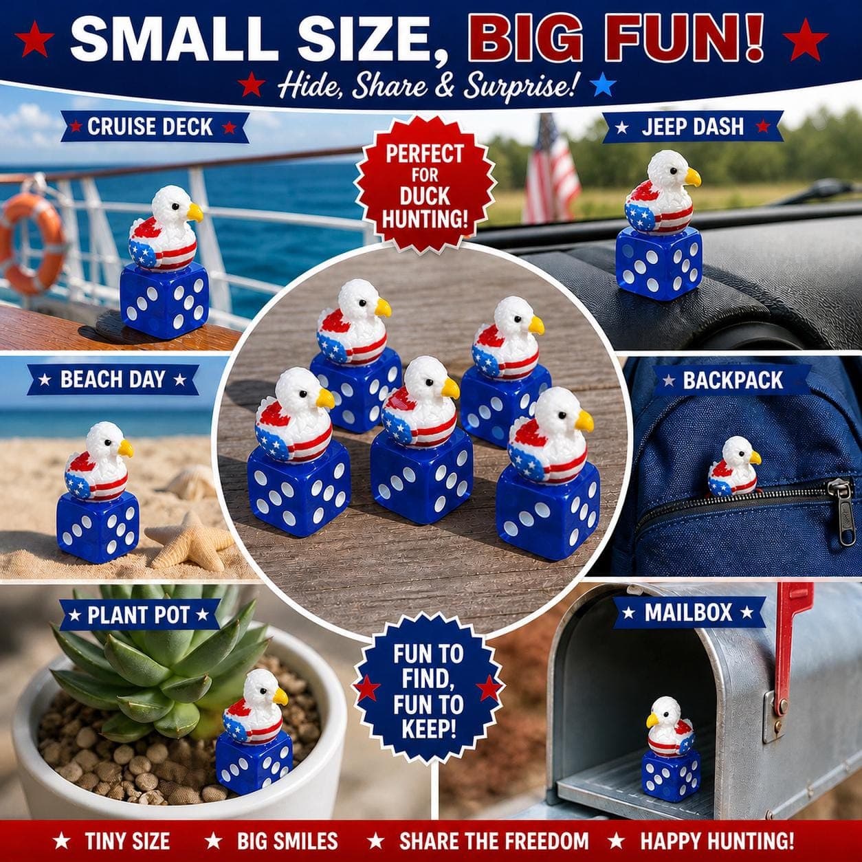 Set of 5 Patriotic Eagle Ducks on Blue Dice – Jeep & Cruise Ducks - Thumbnail 2