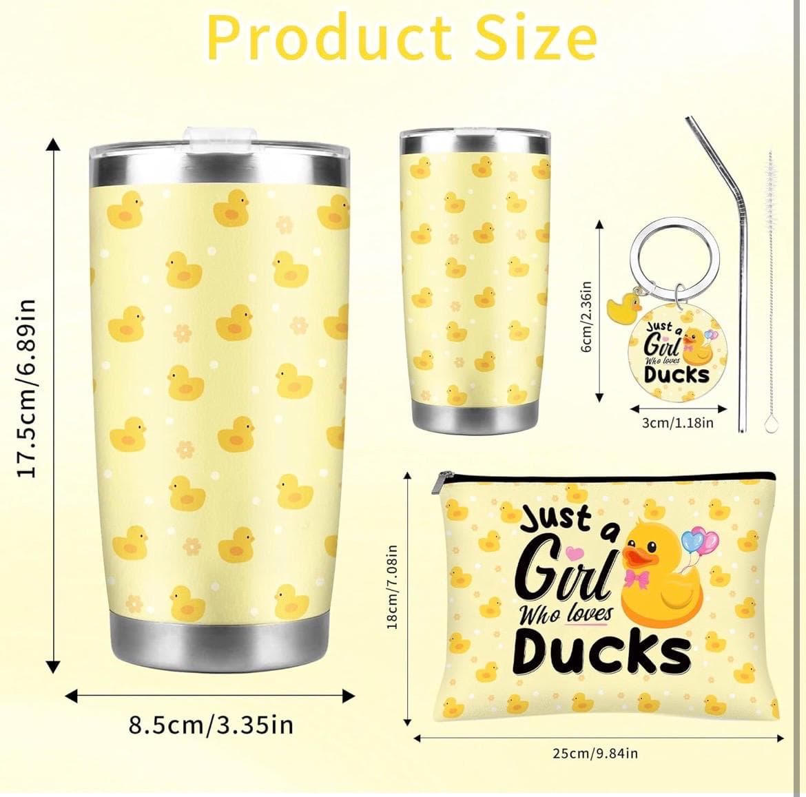 Duck Gifts for Duck Lover, 3 Pcs Ducky Gift With Makeup Bag, 20 oz Tumbler & Keychain - Thumbnail 3