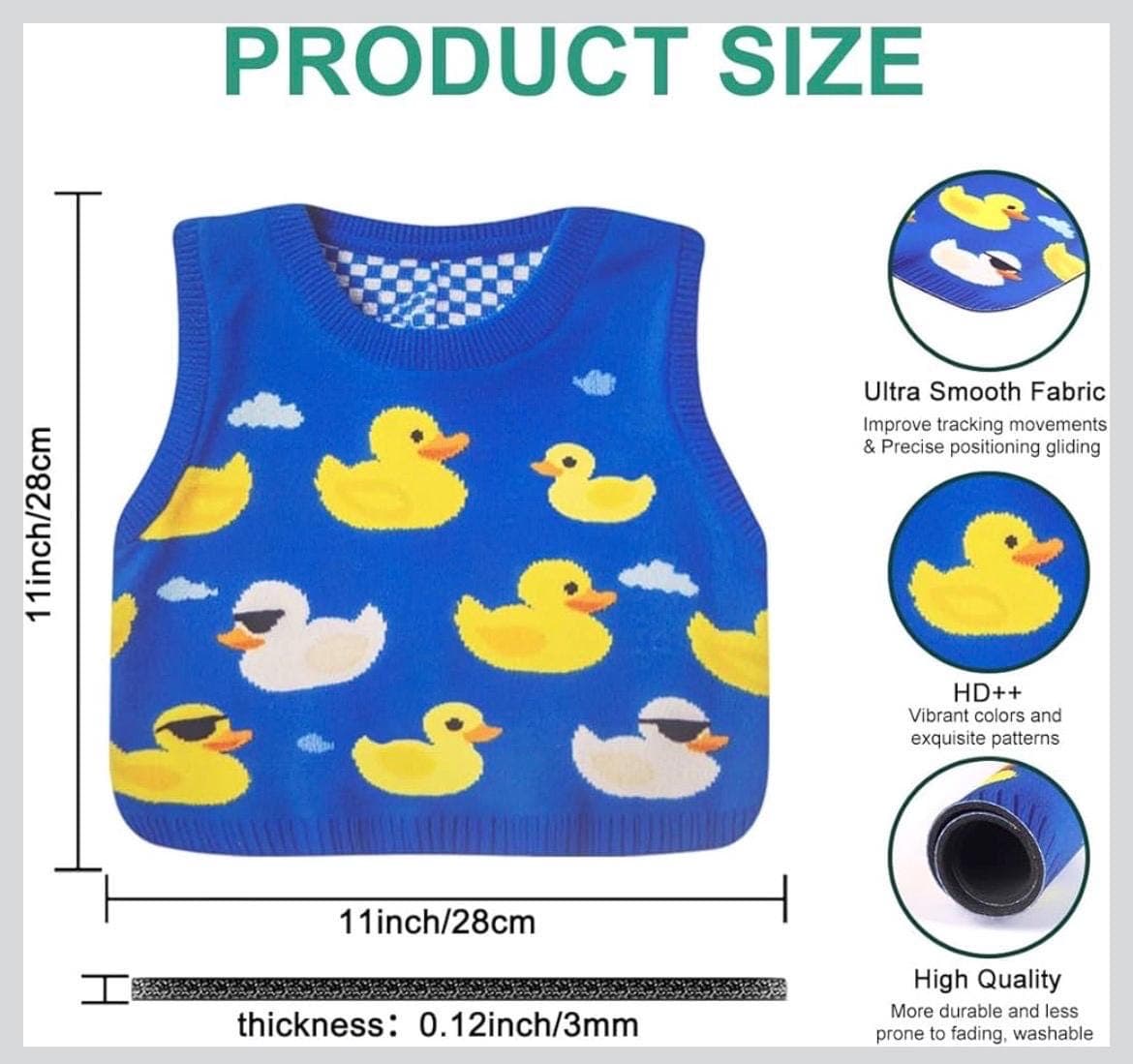 Cute Duck Sweater Mouse pad, Wireless Mouse Desktop Accessory, Non Slip Rubber Base Travel Mouse pad, Suitable for Desktop, Computer, Laptop - Thumbnail 5