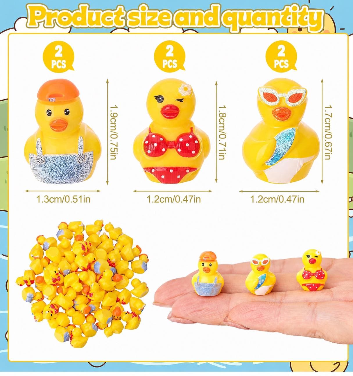 5pc Summer Beach Themed Mini Ducks Set, Tropical Resin Duck Figurines, Cruise Ducks, Jeep Ducks, Luau Party Favors, Tiny Summer Ducks - Thumbnail 2