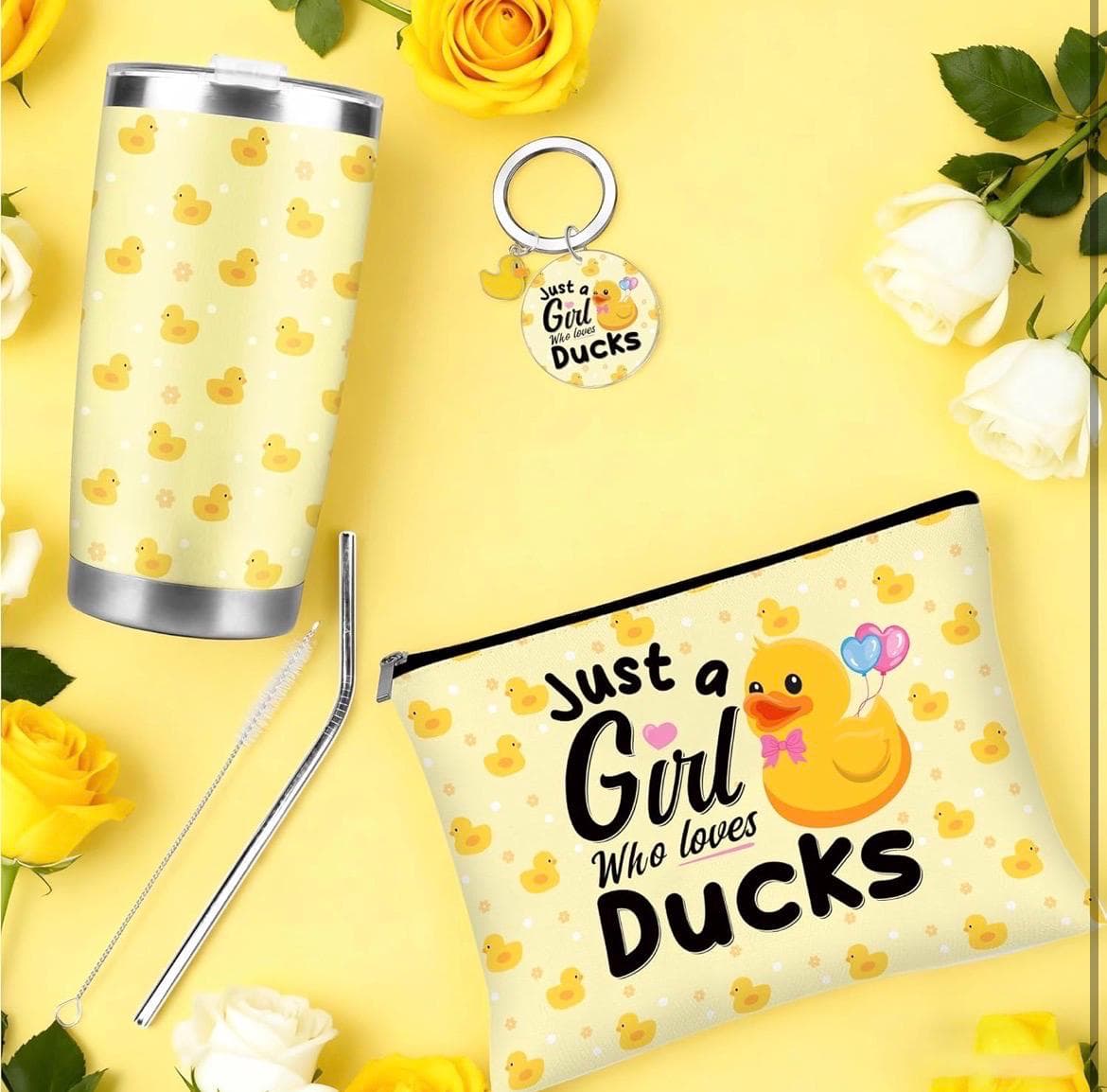 Duck Gifts for Duck Lover, 3 Pcs Ducky Gift With Makeup Bag, 20 oz Tumbler & Keychain - Thumbnail 5