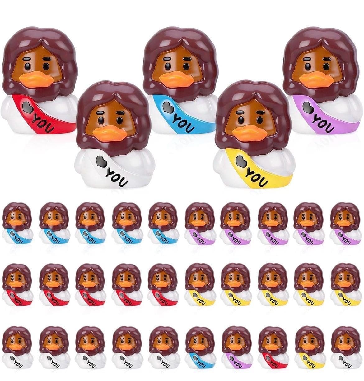 5 Pc Brown Face Jesus Religious Themed Duck Set Mini Resin Figurines Gift Jeep & Cruise Ducks Black Jesus - Thumbnail 3