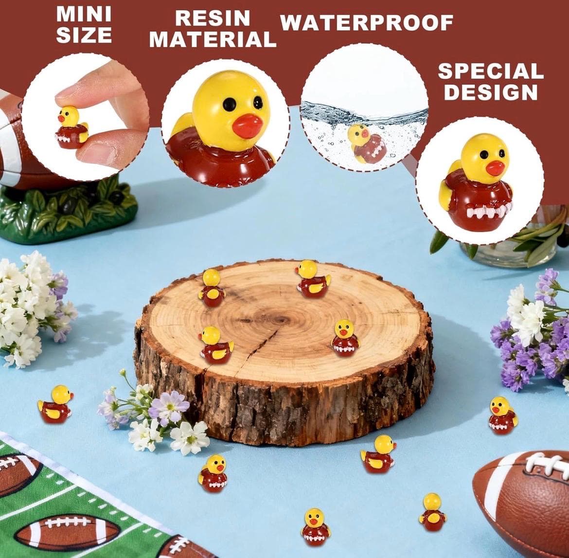 Mini Football Ducks Set of 5, Sports Rubber Ducks, Jeep Ducks Cruise Ducks, Game Day Decor, Tiny Resin Ducks, Cake Topper Gift - Thumbnail 3