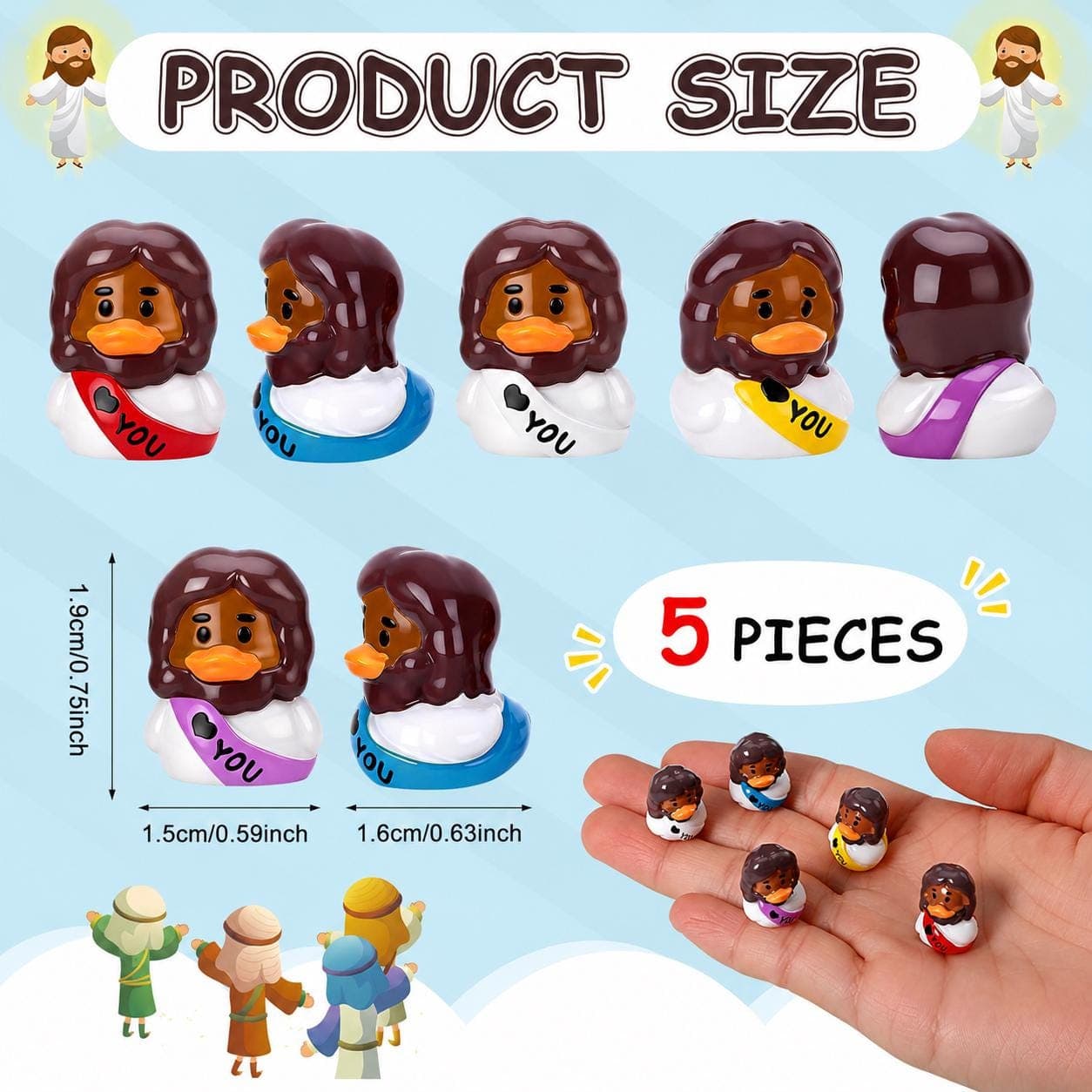 5 Pc Brown Face Jesus Religious Themed Duck Set Mini Resin Figurines Gift Jeep & Cruise Ducks Black Jesus - Thumbnail 2
