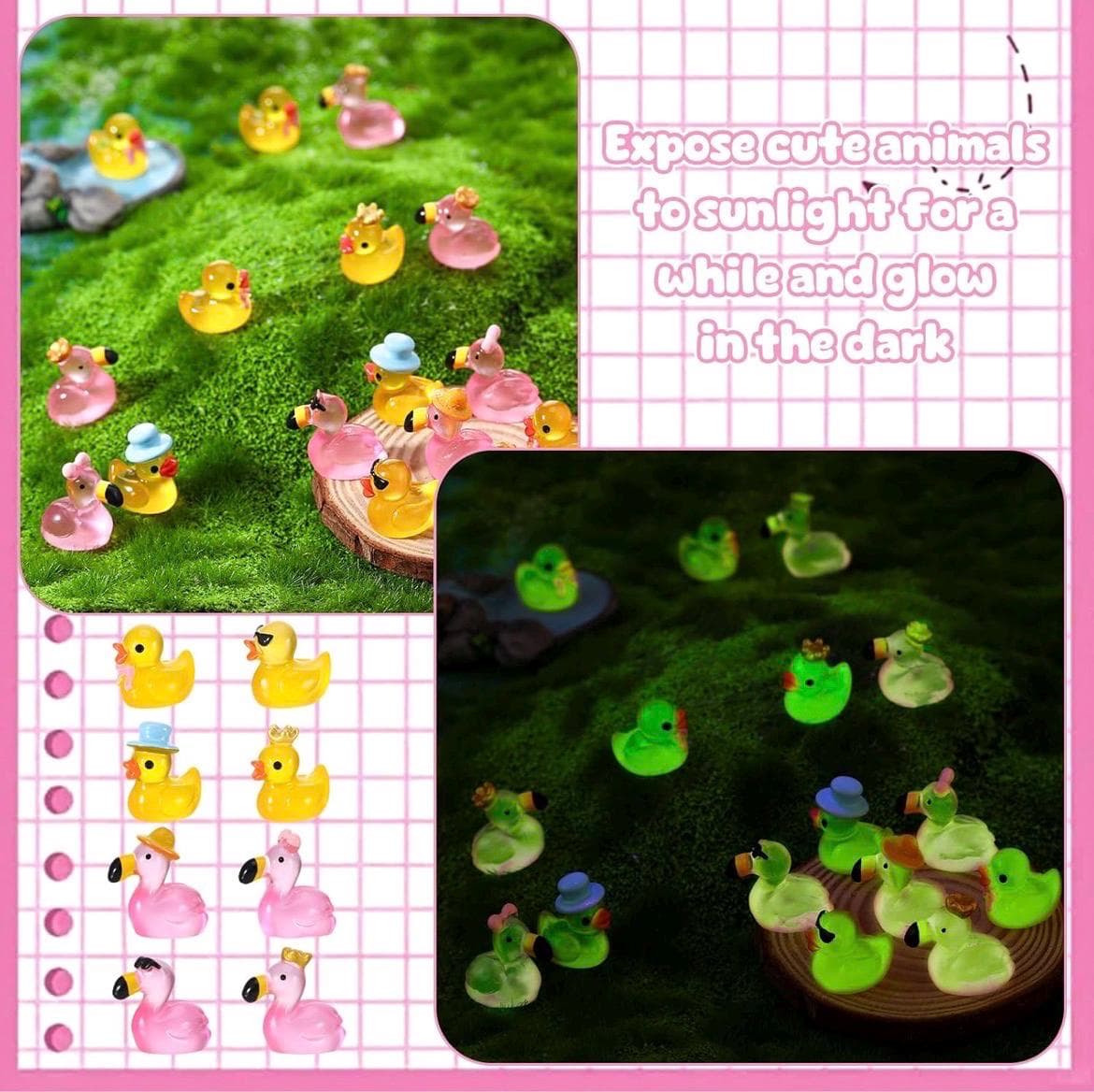 8 Piece Mini Rubber Duck Set: Flamingo, Glow in Dark, Jeep, Cruise Ducks - Thumbnail 3