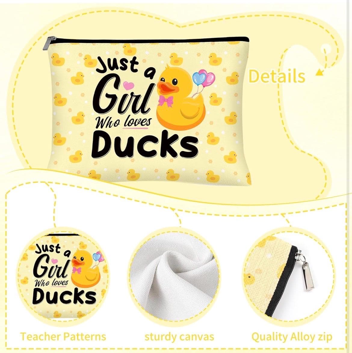Duck Gifts for Duck Lover, 3 Pcs Ducky Gift With Makeup Bag, 20 oz Tumbler & Keychain - Thumbnail 2