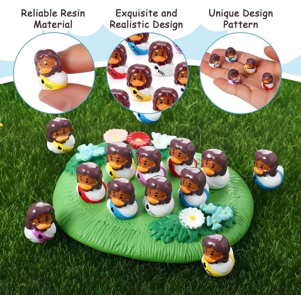 5 Pc Brown Face Jesus Religious Themed Duck Set Mini Resin Figurines Gift Jeep & Cruise Ducks Black Jesus - Thumbnail 7