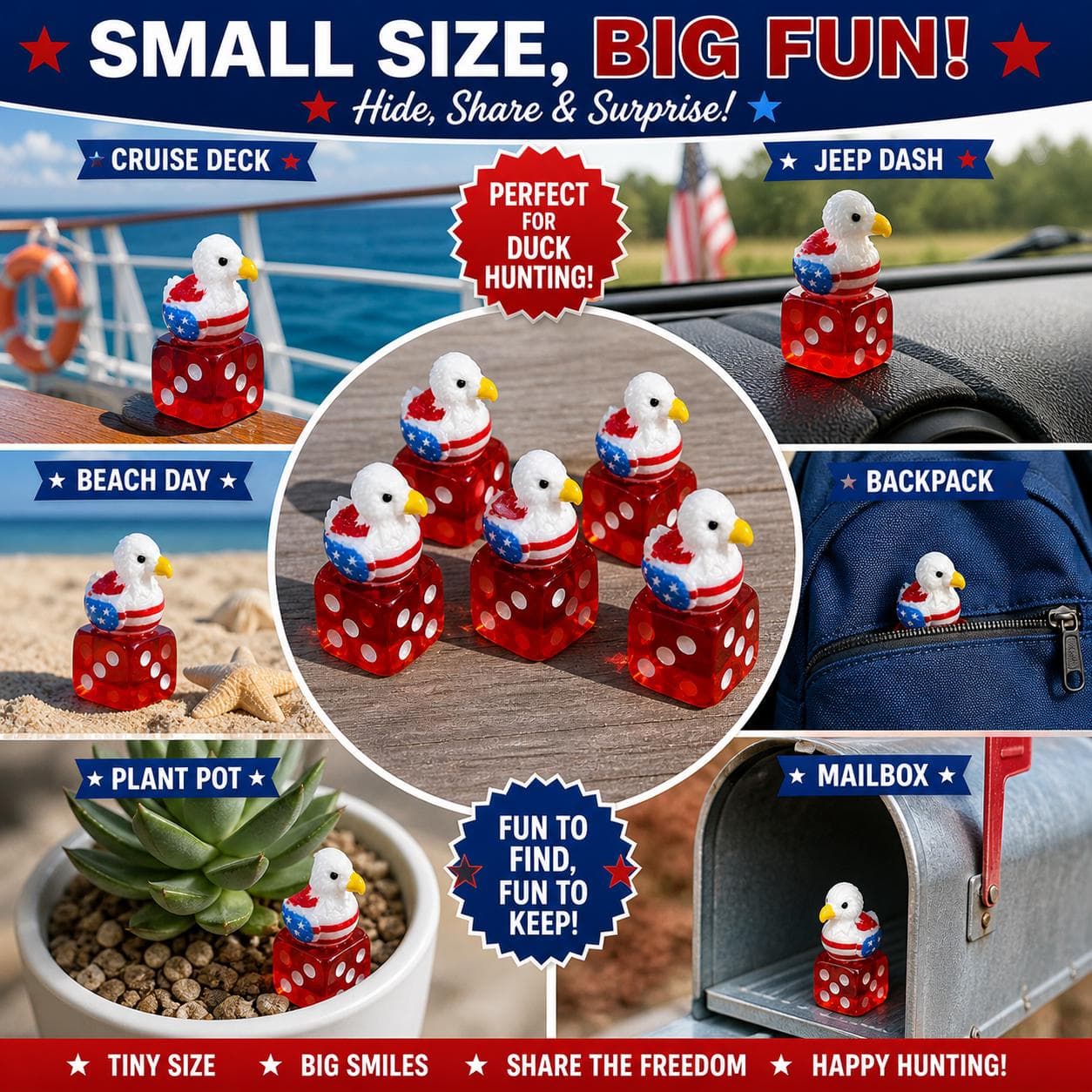 Set of 5 Patriotic Eagle Ducks on Red Dice – Jeep & Cruise Ducks - Thumbnail 3