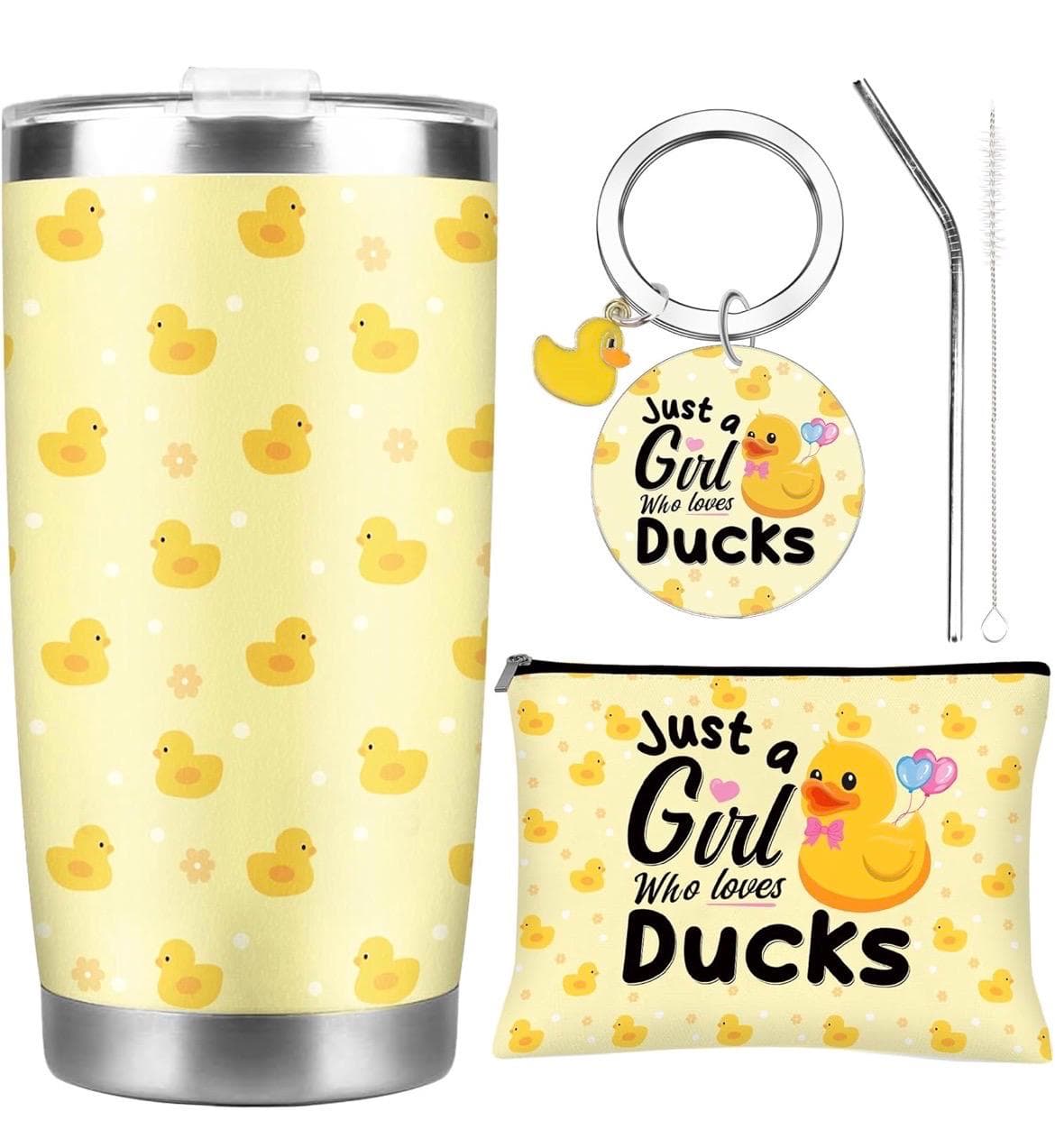Duck Gifts for Duck Lover, 3 Pcs Ducky Gift With Makeup Bag, 20 oz Tumbler & Keychain - Image 1