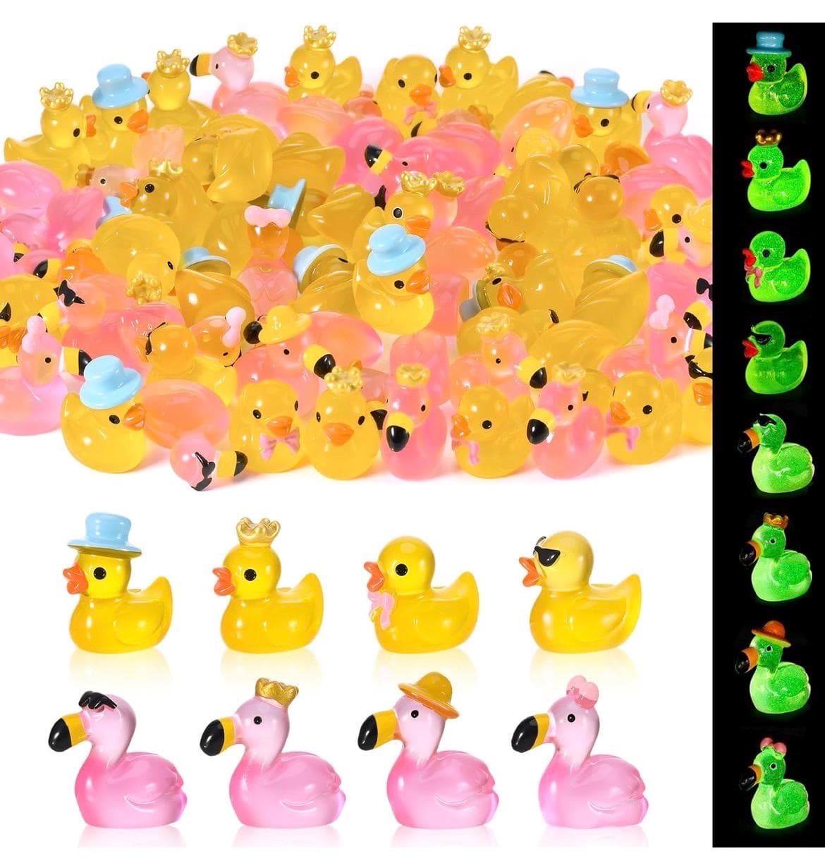 8 Piece Mini Rubber Duck Set: Flamingo, Glow in Dark, Jeep, Cruise Ducks - Thumbnail 4