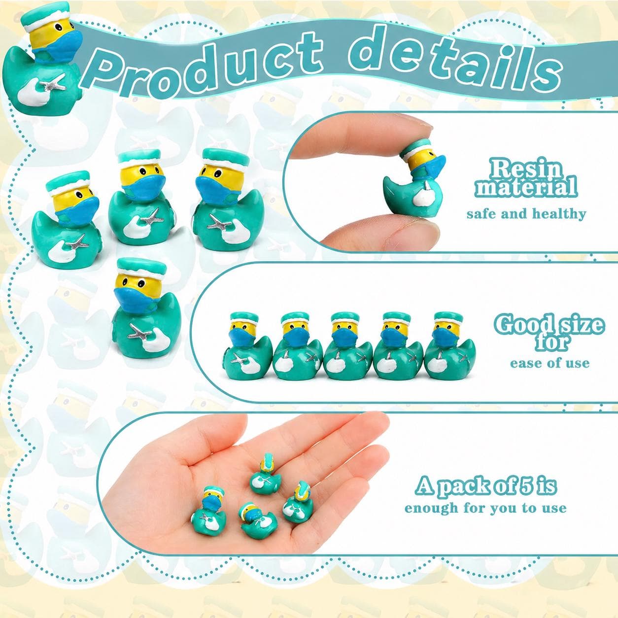 5pc Mini Doctor Resin Ducks, Resin Rubber Duck Set, Medical Ducks, Healthcare Gift, Party Favors, Jeep Ducks, Cruise Ducks - Thumbnail 2