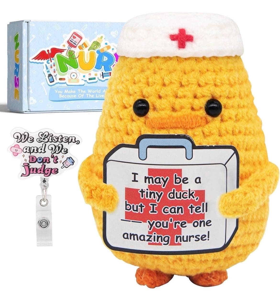 Nurse Gift Set Crochet Duck & Badge Reel, Funny Nurse Week Gift, RN LPN Graduation Gift, Nurse Appreciation Gift, Cute Desk Decor - Thumbnail 3