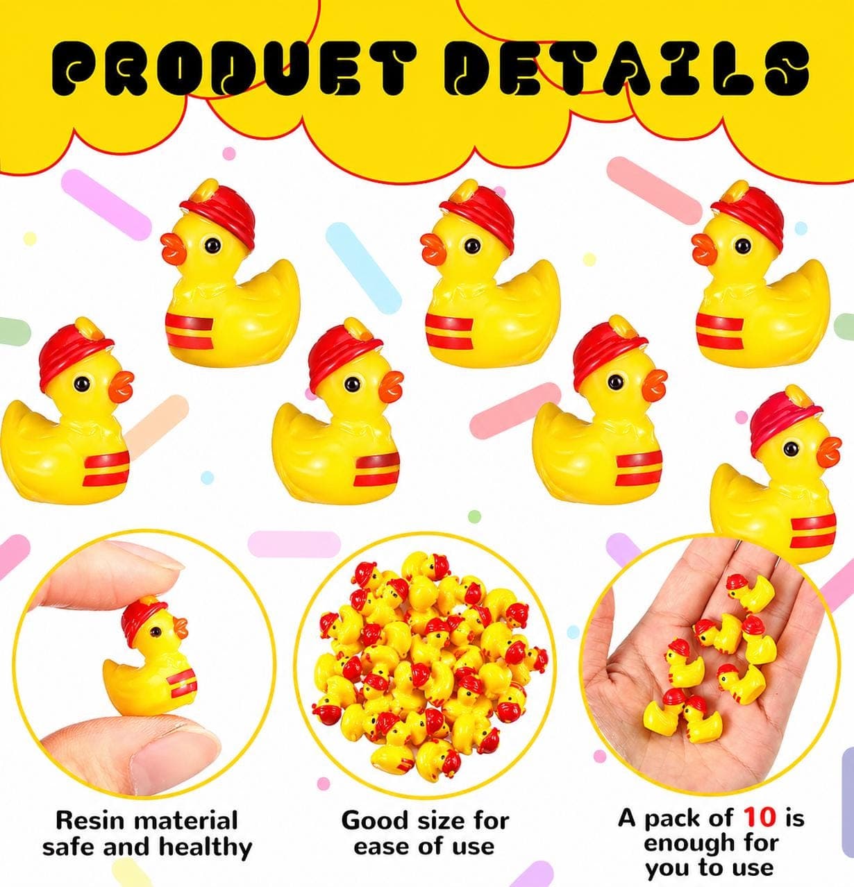 10 Piece Fireman Rubber Duck Set: Mini Resin Ducks for Parties, Jeep, Cruise Favors - Thumbnail 2