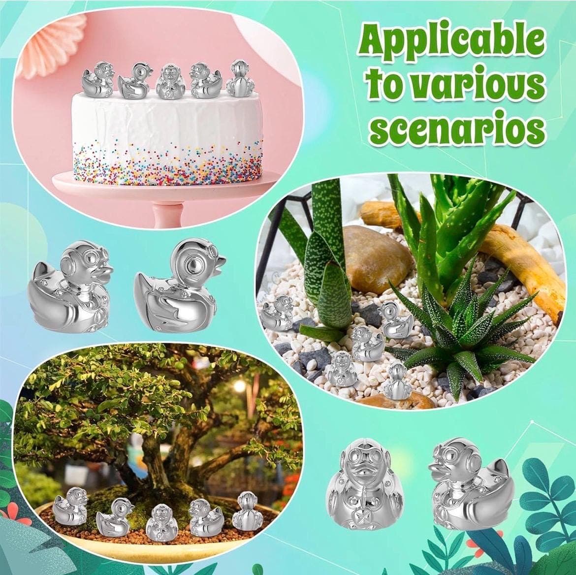 Mini Resin Robot Ducks Set of 5, Silver Tech Duck Figurines, Cruise Ducks Jeep Ducks, Tiny Garden Decor, Cake Topper, Desk Decor - Thumbnail 4