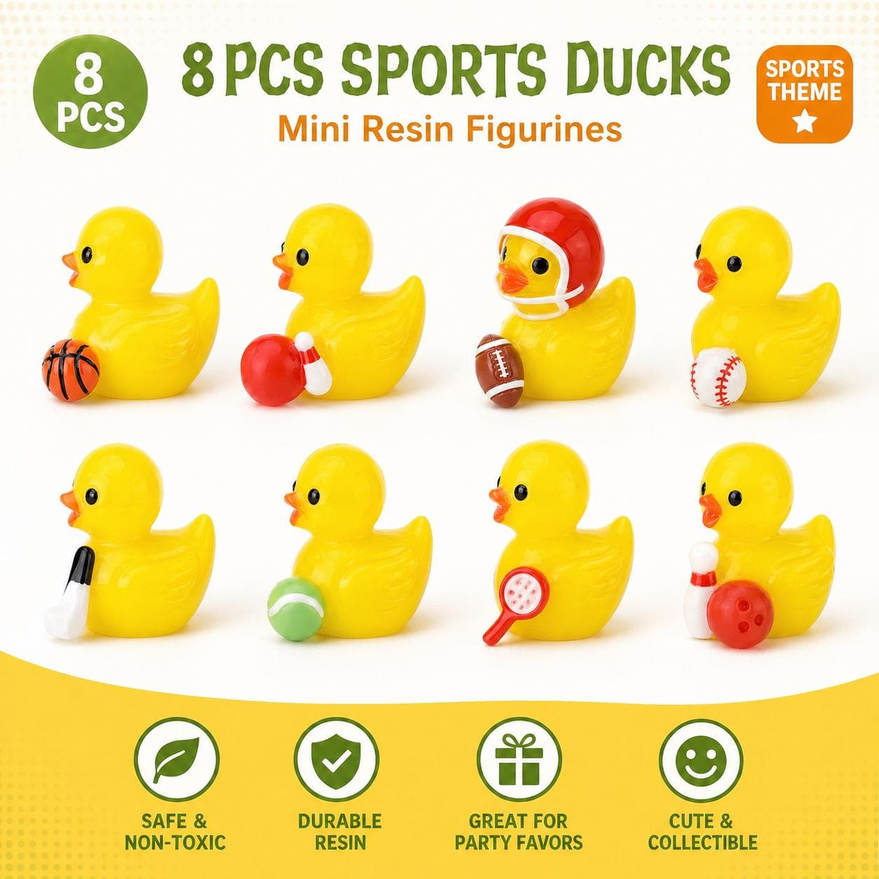 Set of 8 Mini Sports Ducks Resin, Jeep Ducks, Cruise Ducks Gift