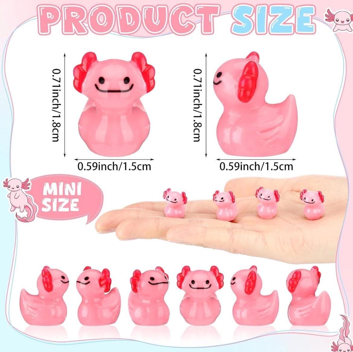 Mini Axolotl Duck Set 5pc Cute Resin Ducks Cake & Garden Decor - Image 1