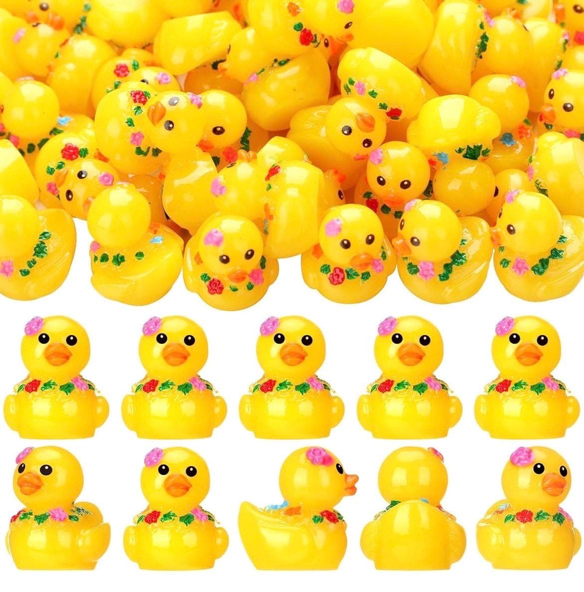 5pc Hawaiian Lei Mini Ducks Set, Tropical Resin Duck Figurines, Cruise Ducks, Jeep Ducks, Luau Party Favors, Tiny Summer Ducks - Thumbnail 4