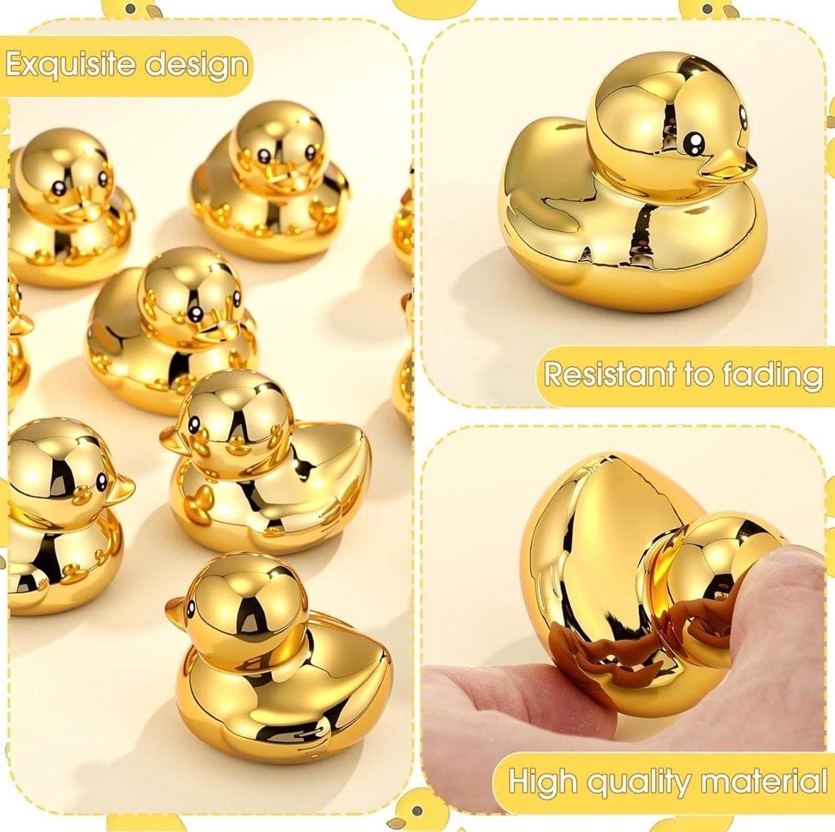 Set of 2 Gold Electroplated Rubber Ducks – 2 Inch Mini Luxury Decor - Thumbnail 5