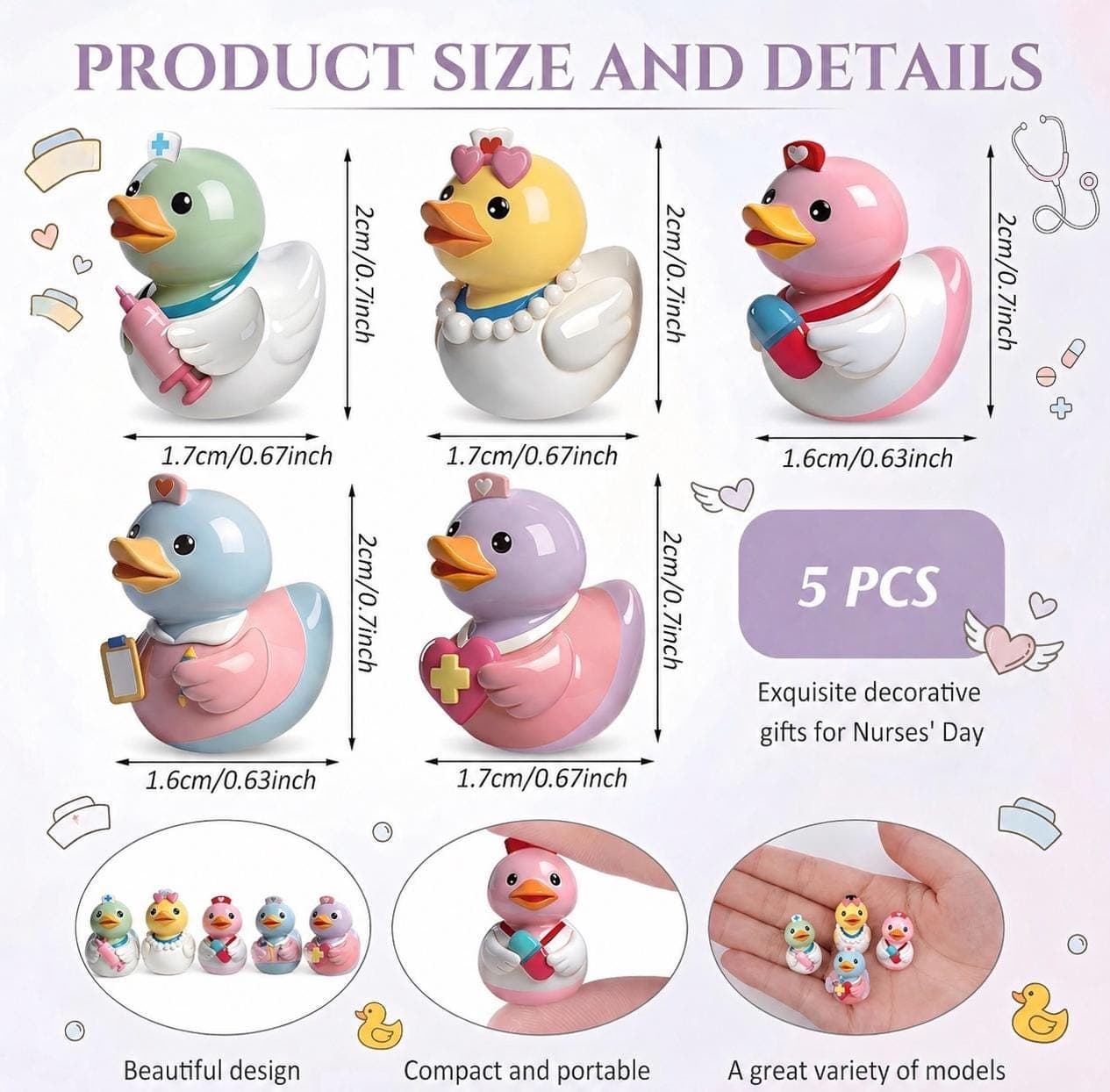 5 Pc Nurse Duck Set Mini Resin Figurines Gift Jeep & Cruise Ducks - Thumbnail 2