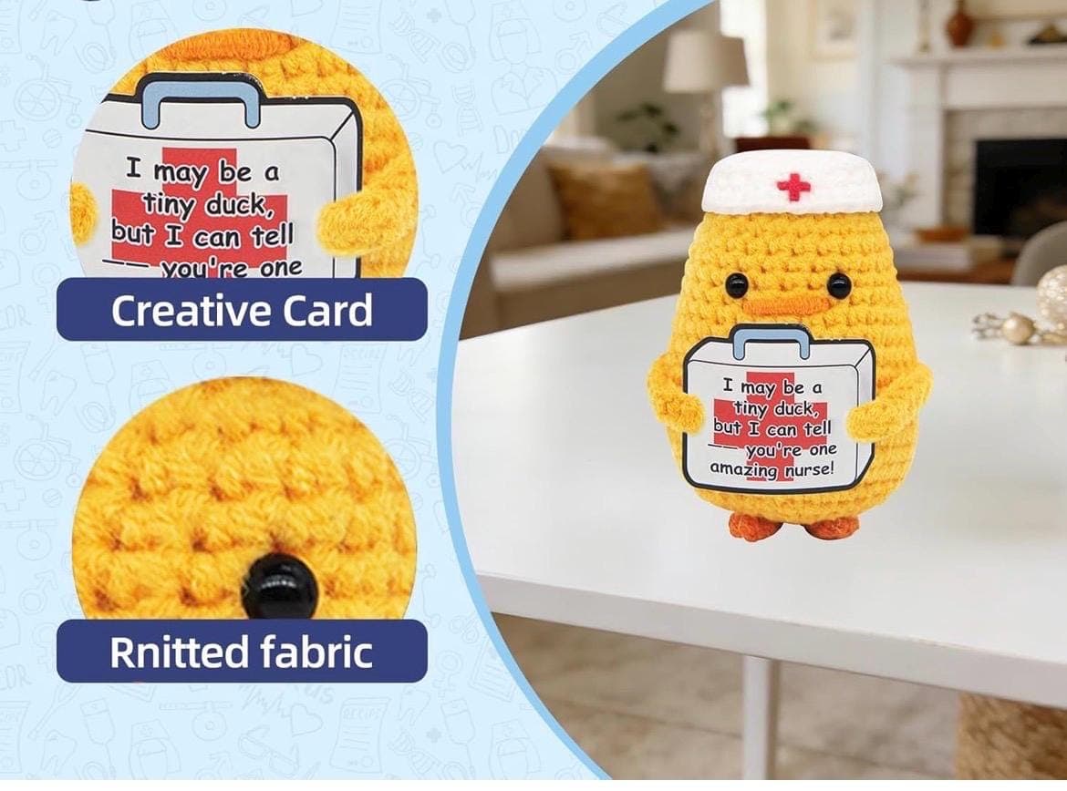 Nurse Gift Set Crochet Duck & Badge Reel, Funny Nurse Week Gift, RN LPN Graduation Gift, Nurse Appreciation Gift, Cute Desk Decor - Thumbnail 4