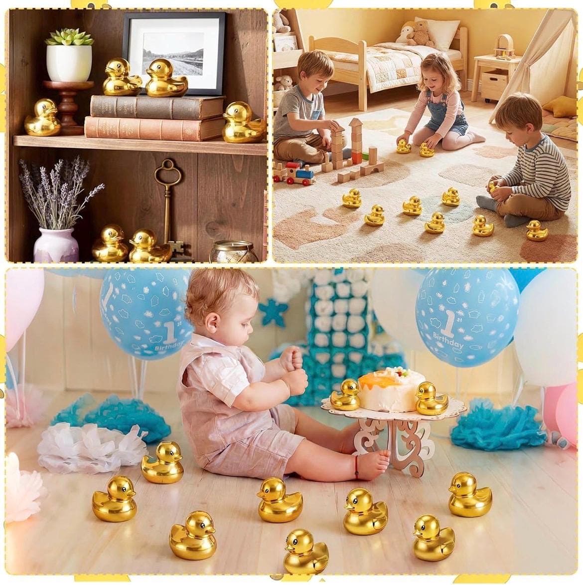 Set of 2 Gold Electroplated Rubber Ducks – 2 Inch Mini Luxury Decor - Thumbnail 8