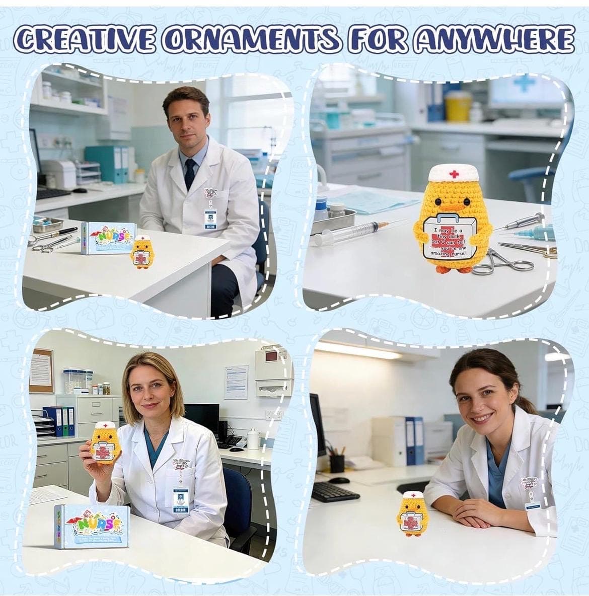 Nurse Gift Set Crochet Duck & Badge Reel, Funny Nurse Week Gift, RN LPN Graduation Gift, Nurse Appreciation Gift, Cute Desk Decor - Thumbnail 7