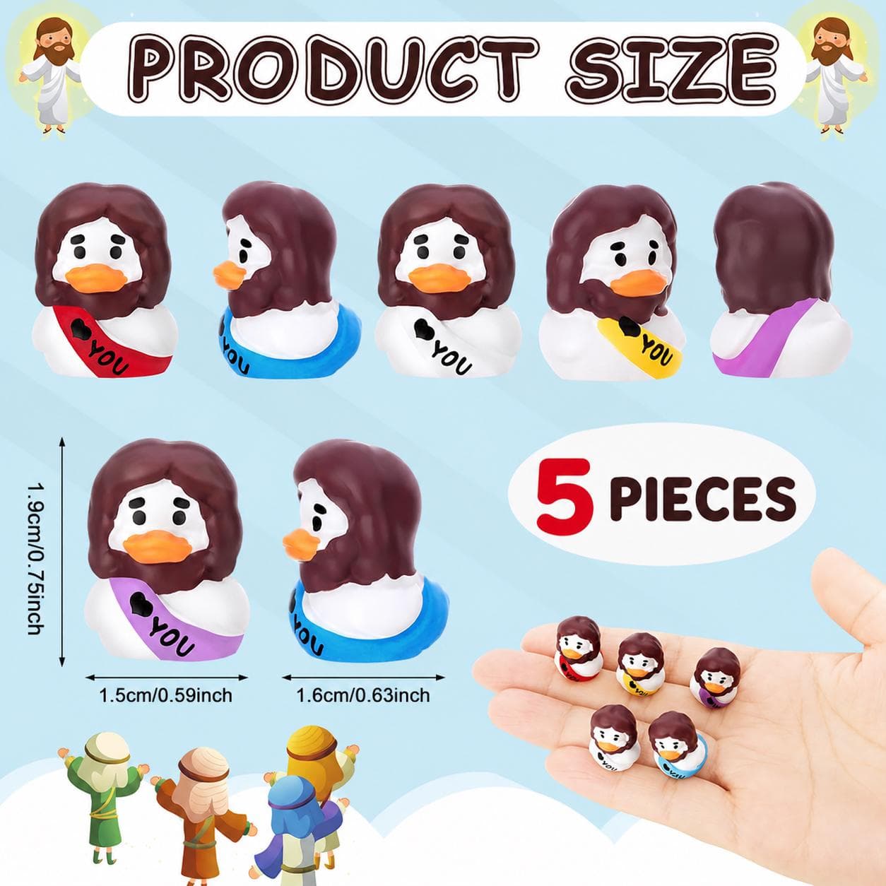 5 Pc Jesus Religious Themed Duck Set Mini Resin Figurines Gift Jeep & Cruise Ducks - Thumbnail 2