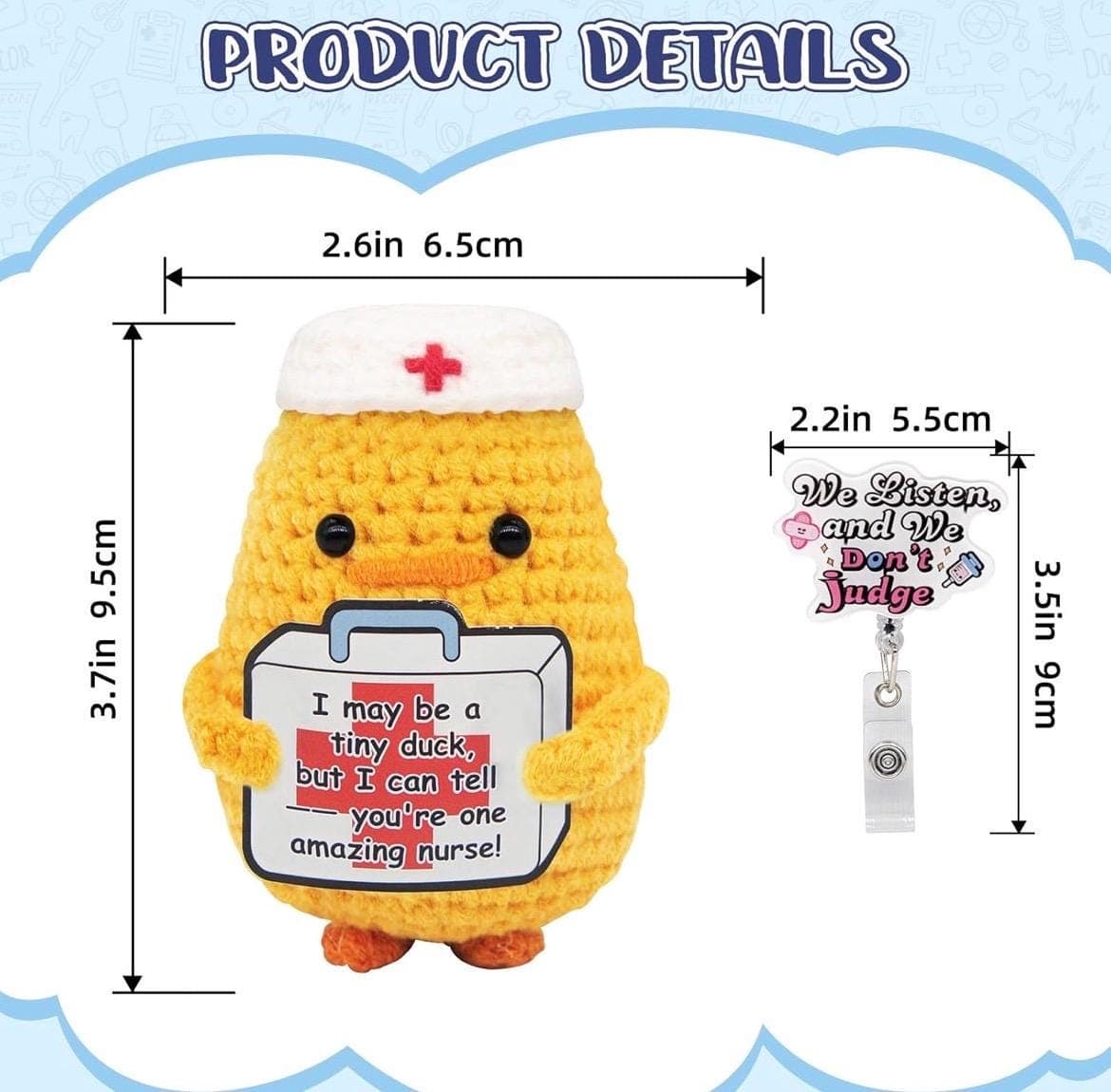 Nurse Gift Set Crochet Duck & Badge Reel, Funny Nurse Week Gift, RN LPN Graduation Gift, Nurse Appreciation Gift, Cute Desk Decor - Thumbnail 2