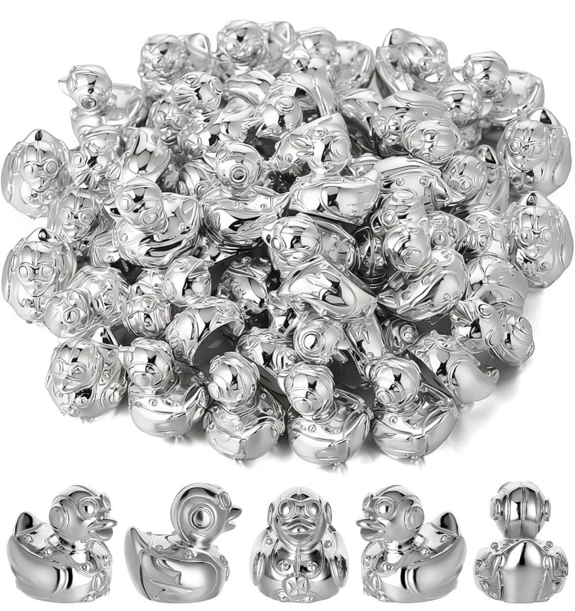 Mini Resin Robot Ducks Set of 5, Silver Tech Duck Figurines, Cruise Ducks Jeep Ducks, Tiny Garden Decor, Cake Topper, Desk Decor - Thumbnail 6