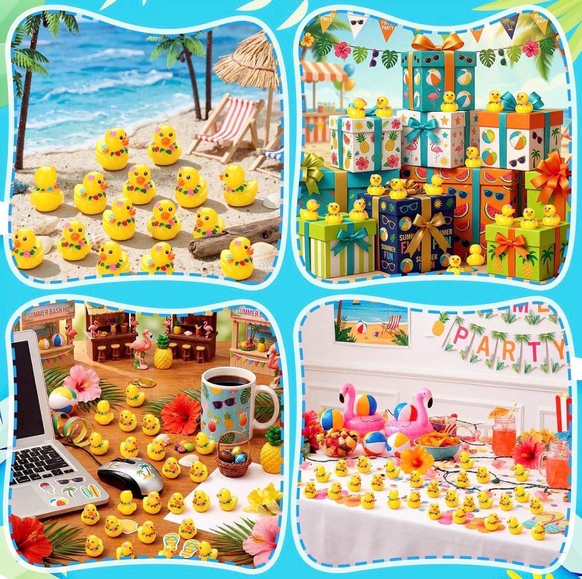 5pc Hawaiian Lei Mini Ducks Set, Tropical Resin Duck Figurines, Cruise Ducks, Jeep Ducks, Luau Party Favors, Tiny Summer Ducks - Thumbnail 7