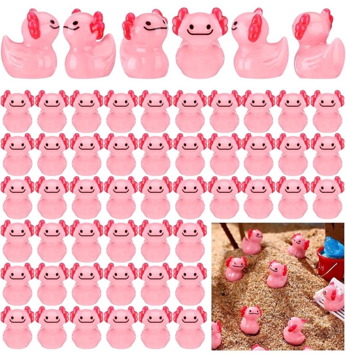 Mini Axolotl Duck Set 5pc Cute Resin Ducks Cake & Garden Decor - Thumbnail 2