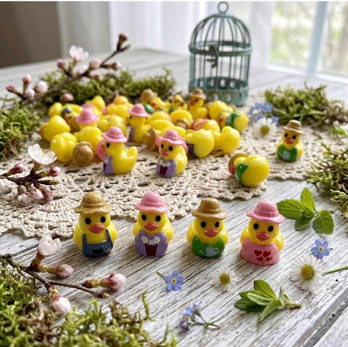 8pc Spring Garden Mini Ducks Set, Resin Duck Figurines, Floral Ducks, Cruise Ducks, Jeep Ducks, Easter Decor, Party Favor Ducks - Thumbnail 4