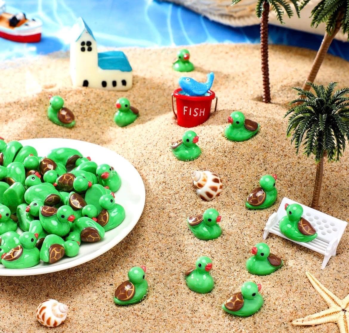 Mini Turtle Duck Figurines 5 Piece Set, Tiny Resin Ducks, Fairy Garden Decor, Cake Toppers, Micro Landscape, Jeep Ducks Cruise Ducks - Thumbnail 6