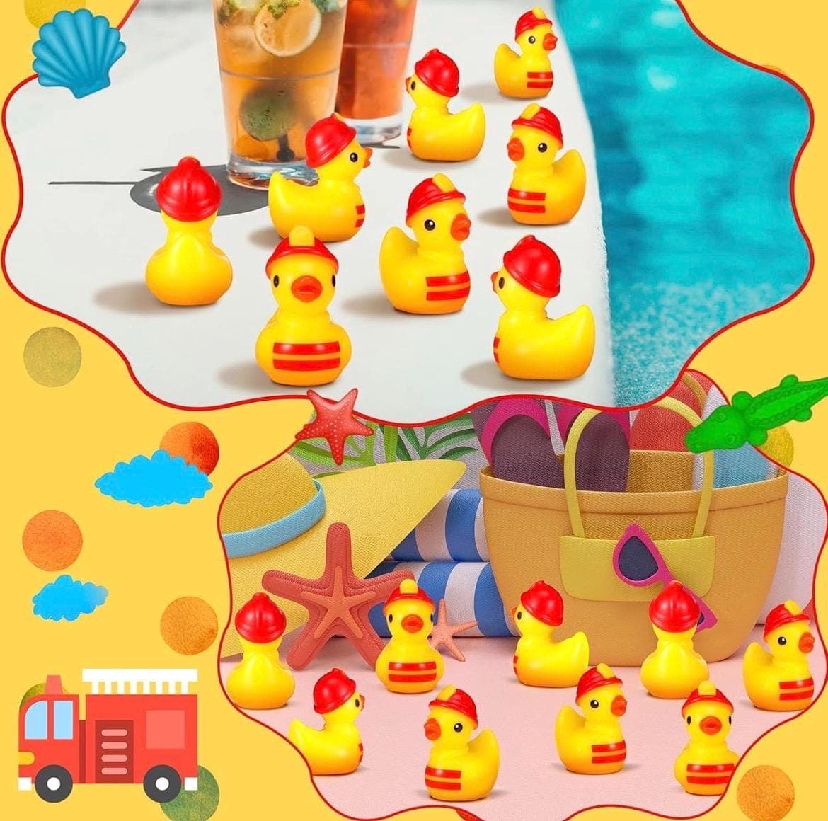 10 Piece Fireman Rubber Duck Set: Mini Resin Ducks for Parties, Jeep, Cruise Favors - Thumbnail 4