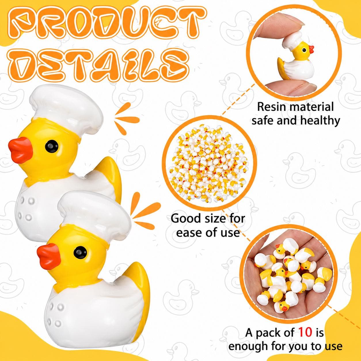 10 Piece Mini Chef Resin Ducks: Kitchen Decor, Party Favors, Jeep, Cruise - Thumbnail 3