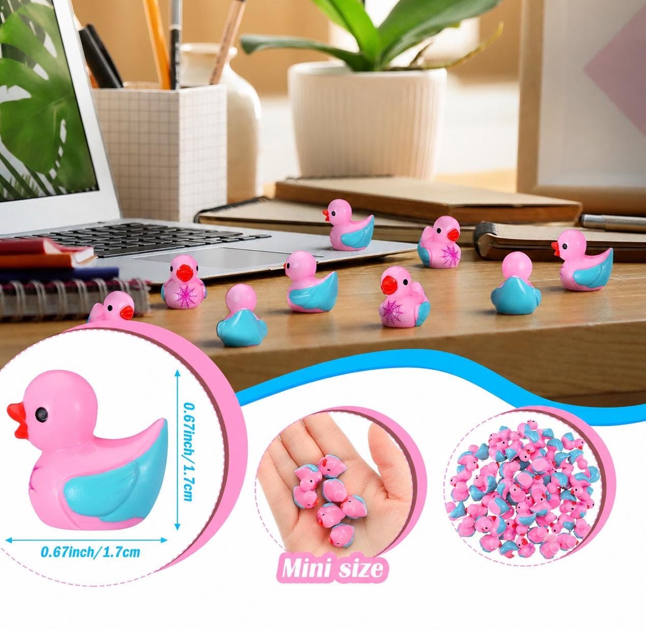Spider Hero Duck Set – 6pcs Mini Resin Ducks (3 Pink + 3 Red), Jeep Ducks, Cruise Ducks, Fairy Garden Ducks, Cute Collectible Ducks - Thumbnail 3