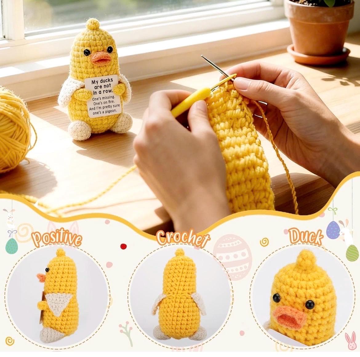 Mini Positive Crochet Duck Gift, Funny Inspirational Duck Plush, Stress Relief Gift, Cute Desk Decor, Unique Gift for Women Men - Thumbnail 2