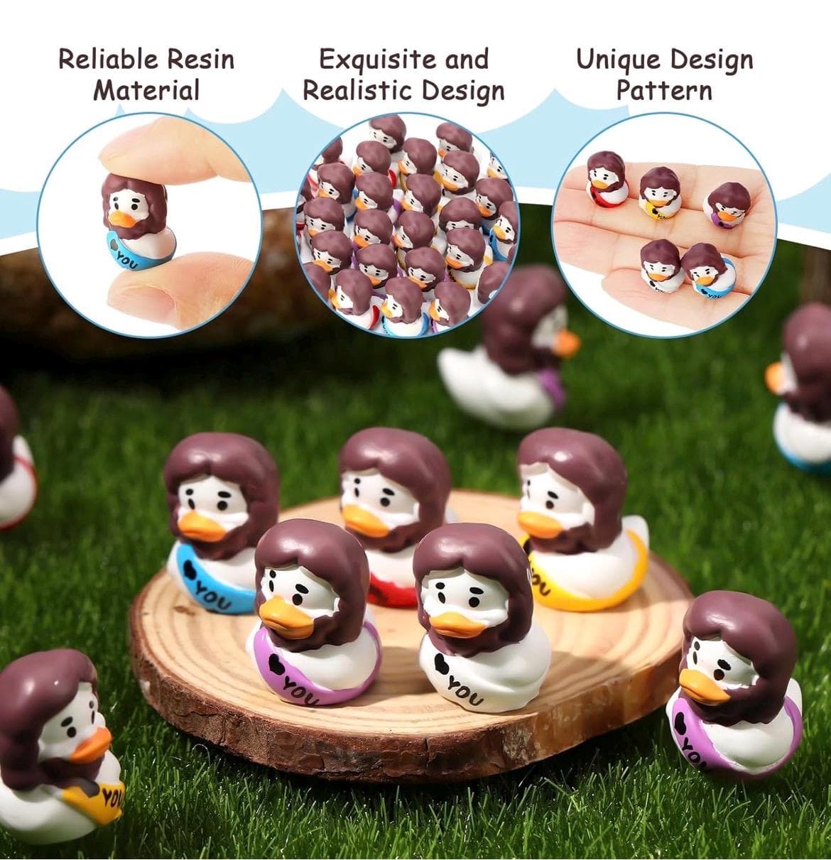 5 Pc Jesus Religious Themed Duck Set Mini Resin Figurines Gift Jeep & Cruise Ducks - Thumbnail 6