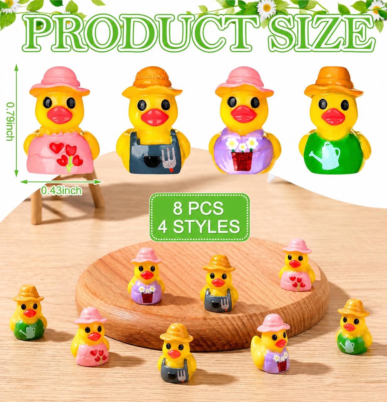 8pc Spring Garden Mini Ducks Set, Resin Duck Figurines, Floral Ducks, Cruise Ducks, Jeep Ducks, Easter Decor, Party Favor Ducks - Thumbnail 2