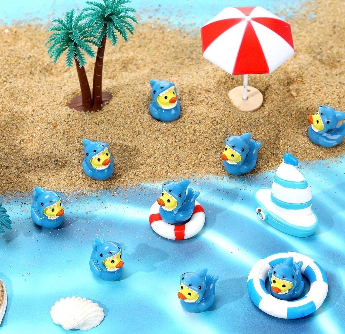 5pc Mini Shark Ducks Set, Small Resin Shark Duck Figurines, Cruise Ducks, Jeep Ducks, Tiny Ocean Ducks for Crafts Gifts Party Favors - Thumbnail 6